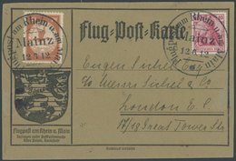 1912, 10 Pf. Flp. Am Rhein Und Main Auf Flugpostkarte Mit 10 Pf. Zusatzfrankatur, Sonderstempel Mainz 12.6.12, Nach Lond - Poste Aérienne & Zeppelin