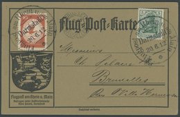 ZEPPELINPOST 10 BRIEF, 1912, 10 Pf. Flp. Am Rhein Und Main Auf Flugpostkarte Mit 5 Pf. Zusatzfrankatur, Sonderstempel Da - Airmail & Zeppelin