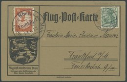 1912, 10 Pf. Flp. Am Rhein Und Main Auf Flugpostkarte Mit 5 Pf. Zusatzfrankatur, Sonderstempel Frankfurt 13.6.12 Und Tag - Airmail & Zeppelin