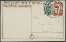 1912, 10 Pf. Flp. Am Rhein Und Main Auf Flugpostkarte (Herzogliche Familie, Bild Kopfstehend) Mit 5 Pf. Zusatzfrankatur, - Airmail & Zeppelin