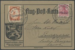 1912, 10 Pf. Flp. Am Rhein Und Main Auf Flugpostkarte Mit 10 Pf. Zusatzfrankatur In Die Schweiz, Sonderstempel Darmstadt - Luft- Und Zeppelinpost