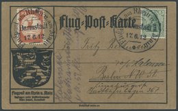 1912, 10 Pf. Flp. Am Rhein Und Main Auf Flugpostkarte Mit 5 Pf. Zusatzfrankatur, Sonderstempel Darmstadt 17.6.12, Reklam - Poste Aérienne & Zeppelin