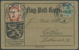 1912, 10 Pf. Flp. Am Rhein Und Main Auf Flugpostkarte Mit 5 Pf. Zusatzfrankatur, Sonderstempel Mainz 22.6.12, Reklamekar - Poste Aérienne & Zeppelin