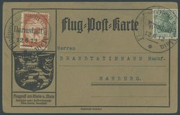 1912, 10 Pf. Flp. Am Rhein Und Main Auf Flugpostkarte Mit 5 Pf. Zusatzfrankatur, Sonderstempel Darmstadt 12.6.12, Als Re - Airmail & Zeppelin