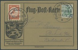 1912, 10 Pf. Flp. Am Rhein Und Main Auf Flugpostkarte Mit 5 Pf. Zusatzfrankatur, Sonderstempel Mainz 13.6.12, Pracht (rü - Poste Aérienne & Zeppelin
