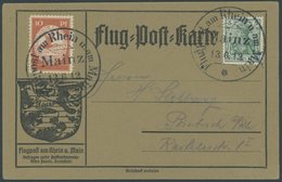 1912, 10 Pf. Flp. Am Rhein Und Main Auf Flugpostkarte Mit 5 Pf. Zusatzfrankatur, Sonderstempel Mainz 13.6.12, Pracht (rü - Posta Aerea & Zeppelin