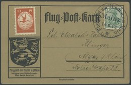 1912, 10 Pf. Flp. Am Rhein Und Main Auf Flugpostkarte Mit 5 Pf. Zusatzfrankatur, Stempelverbotskarte, Sonderstempel Main - Poste Aérienne & Zeppelin