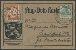 1912, 10 Pf. Flp. Am Rhein Und Main Auf Flugpostkarte (geripptes Papier) Mit 5 Pf. Zusatzfrankatur, Sonderstempel Mainz  - Posta Aerea & Zeppelin