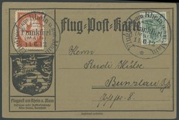 1912, 10 Pf. Flp. Am Rhein Und Main Auf Flugpostkarte Mit 5 Pf. Zusatzfrankatur, Sonderstempel Frankfurt 11.6.12, Pracht - Luft- Und Zeppelinpost