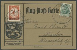 1912, 10 Pf. Flp. Am Rhein Und Main Auf Flugpostkarte Mit 5 Pf. Zusatzfrankatur, Sonderstempel Darmstadt 22.6.12, Pracht - Airmail & Zeppelin