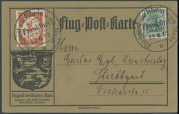 1912, 20 Pf. Flp. Am Rhein Und Main Auf Flugpostkarte Mit 5 Pf. Zusatzfrankatur, Sonderstempel Frankfurt 12.6.12, Dazu 2 - Luft- Und Zeppelinpost