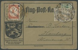 1912, 20 Pf. Flp. Am Rhein Und Main Auf Flugpostkarte Mit 5 Pf. Zusatzfrankatur (überklebt Mit Waagerechtem Paar 3 Pf.), - Airmail & Zeppelin