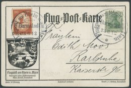 1912, 20 Pf. Flp. Am Rhein Und Main Auf Flugpostkarte (Ankunft Des Postluftschiffes Schwaben) Mit 5 Pf. Zusatzfrankatur, - Poste Aérienne & Zeppelin