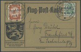 1912, 20 Pf. Flp. Am Rhein Und Main Mit Plattenfehler Farbpunkt Zwischen O Und S In Luftpost (Feld 53) Auf Flugpostkarte - Luft- Und Zeppelinpost