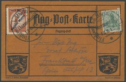 1912, 1 M. Gelber Hund (mit Huna-Ansatz) Auf Flugpostkarte Mit 5 Pf. Zusatzfrankatur, Sonderstempel Darmstadt 12.6.12, F - Airmail & Zeppelin