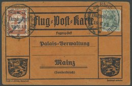 ZEPPELINPOST 13 BRIEF, 1912, 1 M. Gelber Hund Auf Flugpostkarte Mit 5 Pf. Zusatzfrankatur, Sonderstempel Darmstadt 19.6. - Airmail & Zeppelin