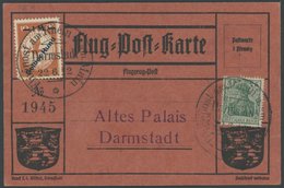1912, 1 M. Gelber Hund, 1x Vorderseitg Und 2x Rückseitig, Auf Flugpostkarte Sog. Roter Hund, Mit 5 Pf. Zusatzfrankatur,  - Airmail & Zeppelin