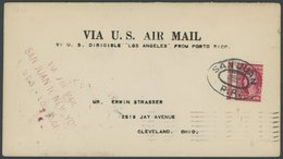 1925, Port Rico-Lakehurst, Mit Violettem R3 VIA AIR MAIL SAN JUAN TO NEW YORK - U.S.S. LOS ANGELES, Prachtbrief -> Autom - Airmail & Zeppelin