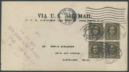 1925, Port Rico-Lakehurst, Mit Violettem R3 VIA AIR MAIL SAN JUAN TO NEW YORK - U.S.S. LOS ANGELES, Prachtbrief -> Autom - Airmail & Zeppelin