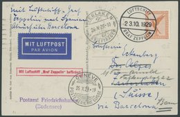 1929, Spanienfahrt, Auflieferung Postamt Friedrichshafen (violetter L2), Weltausstellungsfahrt Nach Barcelona, Bordpost  - Airmail & Zeppelin