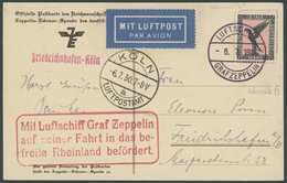 1930, Fahrt In Das Befreite Rheinland, Bordpost Nach Köln, Mit Violettem L1 Friedrichshafen-Köln, Prachtkarte -> Automat - Airmail & Zeppelin