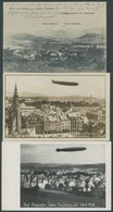 1930, Ostpreußen-Rückfahrt über Dem Sudetenland: 2 Fotokarten Zeppelin über Gablonz Bzw. Reichenberg, Dazu Ansichtskarte - Airmail & Zeppelin