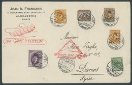 1931, Ägyptenfahrt, ägyptische Post, Palästina-Rundfahrt, Sonderstempel Alexandria, Frankiert Mit 6 Verschiedenen ägypti - Poste Aérienne & Zeppelin