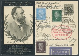 1931, Fahrt Nach Hannover, Auflieferung Friedrichshafen, 8 Pf. Stephan Sonder-Ganzsachenkarte (P 211) Mit Zusatzfrankatu - Airmail & Zeppelin