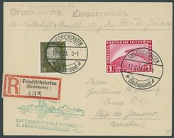 1931, 3. Südamerikafahrt, Auflieferung Friedrichshafen Mit Rotem Werbestempel, Frankiert U.a. Mit Mi.Nr. 455, Einschreib - Luft- Und Zeppelinpost