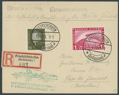 1931, 3. Südamerikafahrt, Auflieferung Friedrichshafen Mit Rotem Werbestempel, Frankiert U.a. Mit Mi.Nr. 455, Einschreib - Airmail & Zeppelin