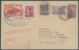 1932, 1. Südamerikafahrt, Brasil-Post, Aus Rio über Friedrichshafen, Dann Weiterbeförderung Nach Kolumbien, Brasilianisc - Airmail & Zeppelin