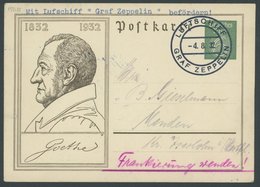 ZEPPELINPOST 170III BRIEF, 1932, Kurzfahrt In Die Schweiz, Bordpost, Gothe-Ganzsachenkarte Mit Rückseitiger Zusatzfranka - Luft- Und Zeppelinpost