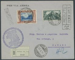 1933, Italienfahrt, Ital. Post, Frankiert U.a. Mit 20 Lire, Einschreibbrief Nach Panama, Wegen Zustellfehler Mit Diverse - Airmail & Zeppelin