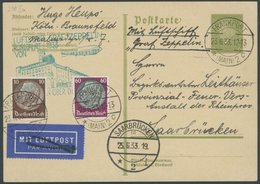 ZEPPELINPOST 218Ia BRIEF, 1933, Saargebietsfahrt, Auflieferung Frankfurt, Rundfahrt, Prachtkarte - Airmail & Zeppelin