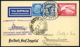 ZEPPELINPOST 235Ab BRIEF, 1933, 8. Südamerikafahrt, Bordpost Hinfahrt, Prachtkarte - Luft- Und Zeppelinpost