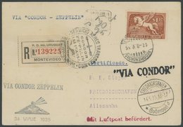 1935, 3. Südamerikafahrt, Uruguayische Post, Mit Agenturstempel Berg Mit Leuchtturm, Einschreibkarte, Feinst -> Automati - Luft- Und Zeppelinpost