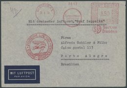 1935, 5. Südamerikafahrt, Auflieferung Friedrichshafen, Stempel B, Maschinenstempel Dresden/Serum/Tyronorman Gegen Based - Airmail & Zeppelin