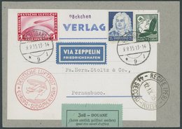 1935, 12. Südamerikafahrt, Päckchenadresse Mit U.a. Mi.Nr. 455 Sowie Zollaufkleber, Pracht, Nur 35 Päckchen Befördert! - - Airmail & Zeppelin