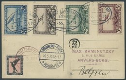 Belgien: 1931 Fahrt Nach Nürnberg, Mit Flugpostmarken Mi.Nr. 280-83, Entwertet Mit Bahnpoststempeln Nürnberg-Frankfurt,  - Luft- Und Zeppelinpost