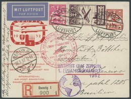 Danzig: 1932, 1. Südamerikafahrt, Anschlußflug Ab Berlin, 10 Pf. Ganzsachenkarte Mit Zusatzfrankatur, Einschreiben, Prac - Poste Aérienne & Zeppelin