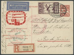 Danzig: 1932, 2. Südamerikafahrt, Anschlußflug Ab Berlin, 10 Pf. Ganzsachenkarte Mit Zusatzfrankatur, Einschreiben, Prac - Correo Aéreo & Zeppelin