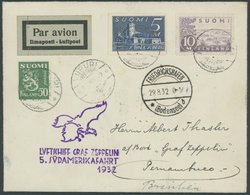 ZULEITUNGSPOST 171 BRIEF, Finnland: 1932, 5. Südamerikafahrt, Brief Ab Viipuri!, U.a. Mit Rückseitigem Bahnpoststempel P - Airmail & Zeppelin