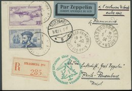 Frankreich: 1934, Weihnachtsfahrt, Anschlußflug Ab Stuttgart (c), Vorder- Und Rückseitige Frankatur, Einschreibkarte, Pr - Poste Aérienne & Zeppelin