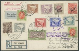 Island: 1932, 5. Südamerikafahrt, Einschreibbrief Mit 12 Marken-Frankatur über Schweden - Sassnitz - Berlin - Friedrichs - Poste Aérienne & Zeppelin