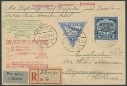 Lettland: 1933, 2. Südamerikafahrt, Anschlussflug Ab Berlin, Abwurf, Barcelona, Einschreibkarte, Pracht -> Automatically - Luft- Und Zeppelinpost