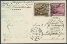 ZULEITUNGSPOST 218C BRIEF, Liechtenstein: 1933, Saargebietsfahrt, Beide Stempel Auf Prachtkarte Mit Mi.Nr. 110 Und 113 - Poste Aérienne & Zeppelin