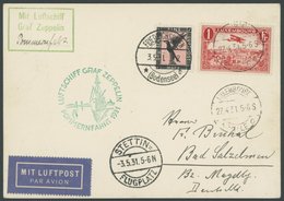 Luxemburg: 1931, Pommernfahrt, Nach Stettin, Mit Deutscher Zusatzfrankatur Für Die Zeppelin-Taxe, Prachtkarte -> Automat - Poste Aérienne & Zeppelin