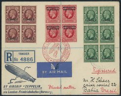 Marokko Britisches Protektorat: 1936, 1. Südamerikafahrt, Einschreib-Drucksache, Frankiert Mit 2 Viererblocks Und Einem  - Poste Aérienne & Zeppelin