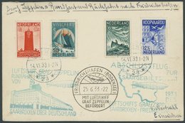 ZULEITUNGSPOST 218C BRIEF, Niederlande: 1933, Saargebietsfahrt, Beide Stempel Auf Karte Mit Mischfrankatur (deutsche Fra - Correo Aéreo & Zeppelin