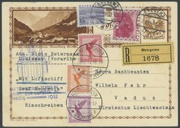 Österreich: 1932, LUPOSTA-Fahrt, Bis Danzig, Einschreibkarte Ab Bregenz, Mit Deutscher Zusatzfrankatur Nach Vaduz, Prach - Correo Aéreo & Zeppelin